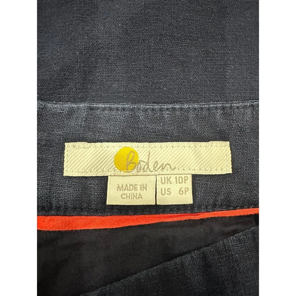 Boden Navy Blue Floral Embroidered Linen Cotton A-Line Skirt Petite 6P Boho
